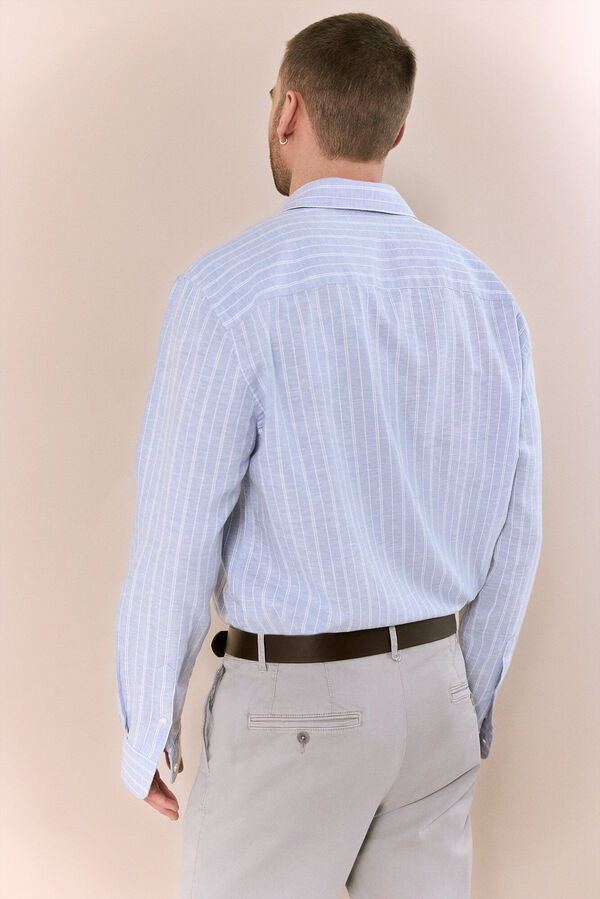 OOTO Camisa algod&oacute;n lino rayas Blue