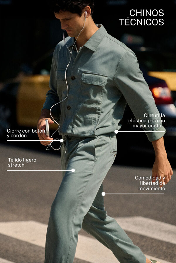 Cortefiel Pantal&oacute;n chino t&eacute;cnico con cordones tapered Beige