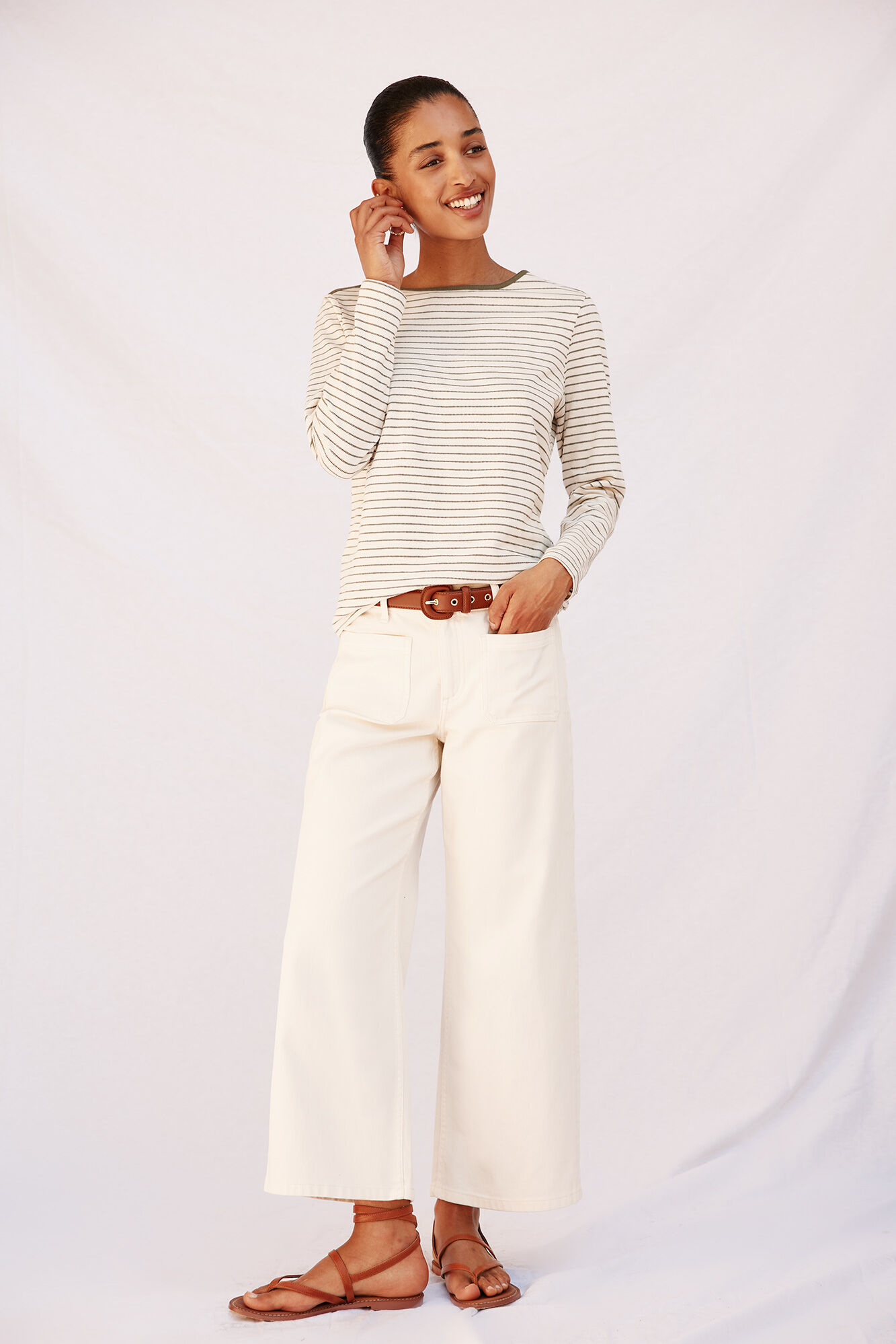 Cortefiel Camiseta riscas com gola canoa