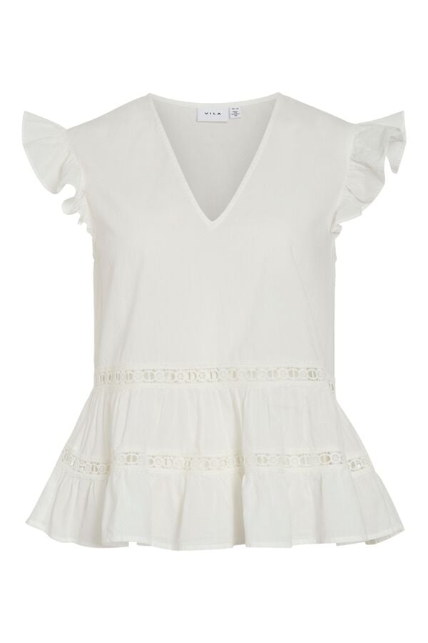 Vila Blusa de algod&oacute;n org&aacute;nico con mangas de volantes White