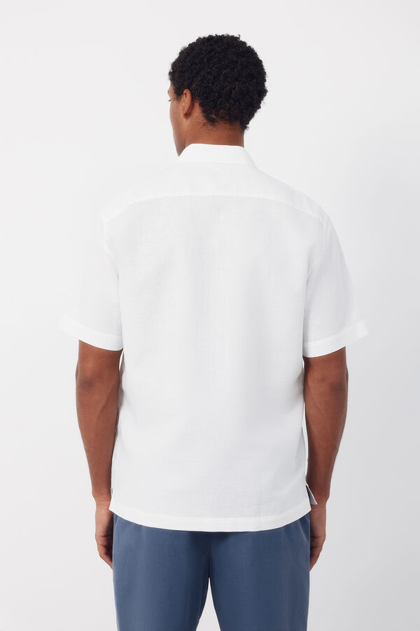 Cortefiel Camisa algod&oacute;n lino lisa manga corta Blanco