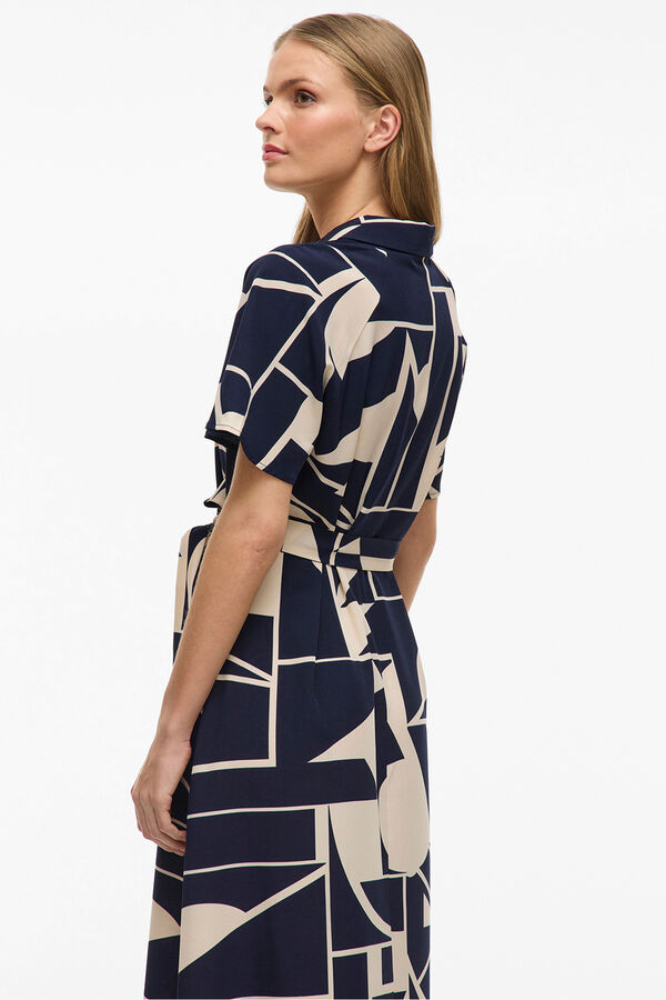 Vila Vestido camisa midi com n&oacute; Azul