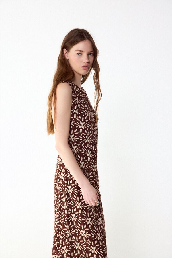 Slowlove Vestido estampado frunce Estampado marr&oacute;n