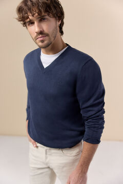 OOTO Camisola gola em bico em algod&atilde;o lavado