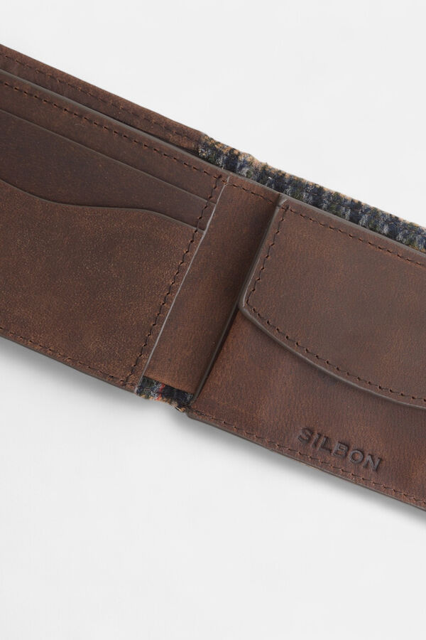 Silbon Cartera piel tejido cuadros Marr&oacute;n