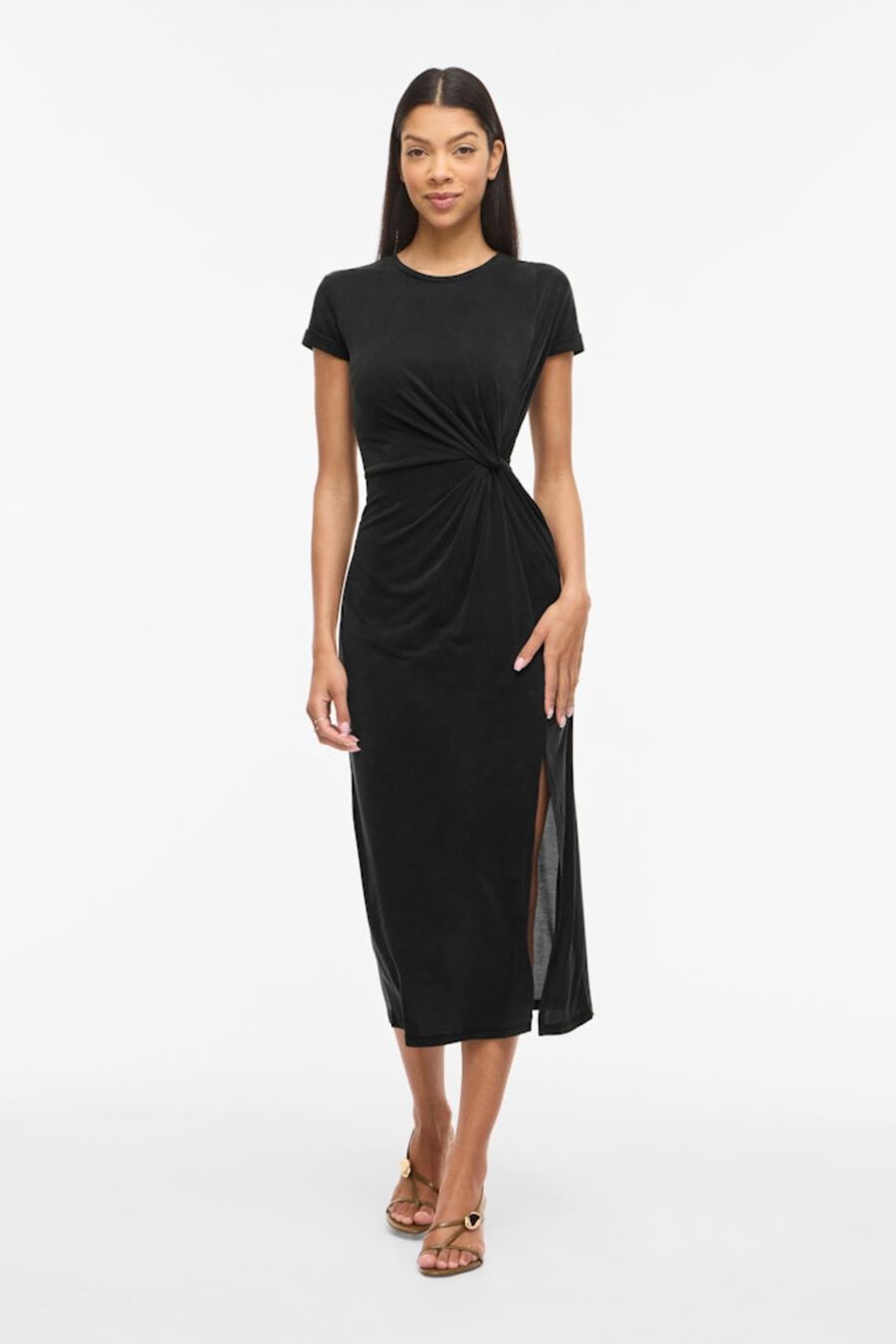 Vestido midi con manga corta de modal