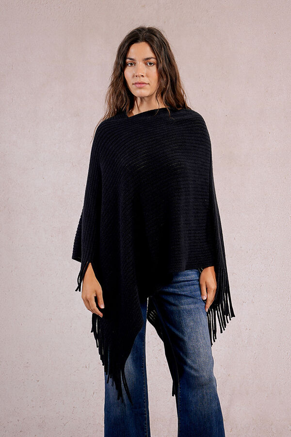 Molly Bracken Poncho asim&eacute;trico con flecos Negro