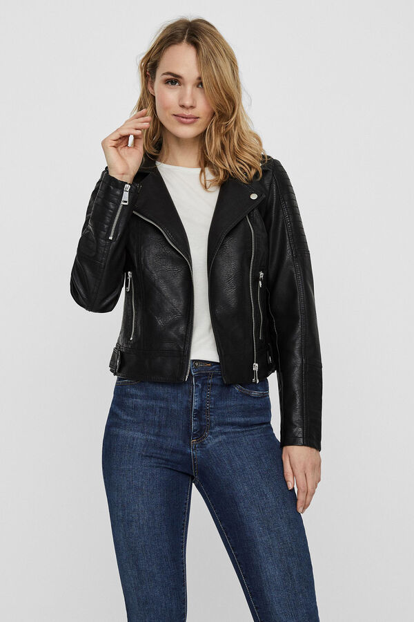 Vero Moda Faux leather biker jacket Black