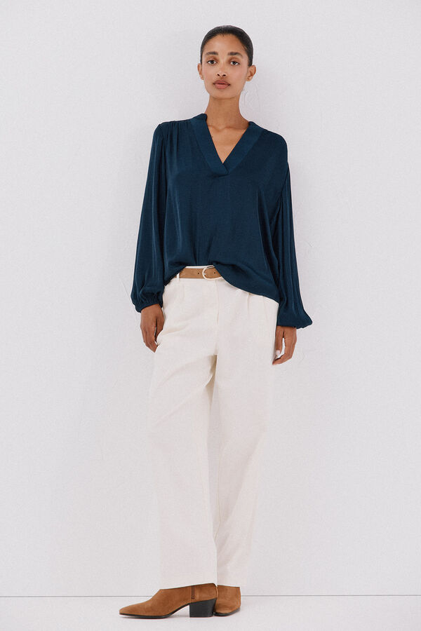 Cortefiel Blusa satinada fluida Blue