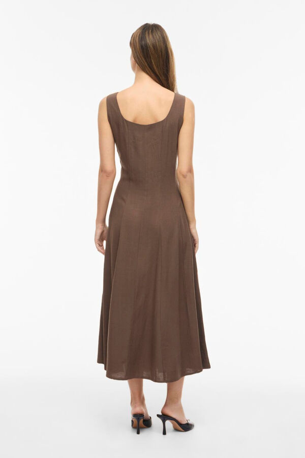 Vila Vestido midi con tirantes de lino Marr&oacute;n