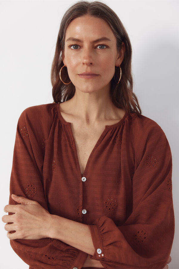 Cortefiel Blusa bordada Laranja