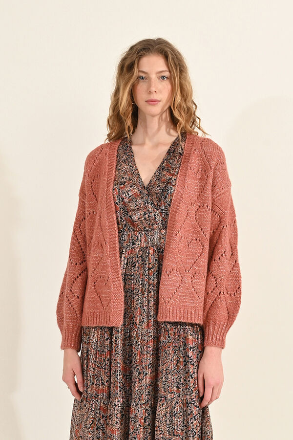 Molly Bracken Women's long sleeve cardigan in jersey-knit with heart detail Coral