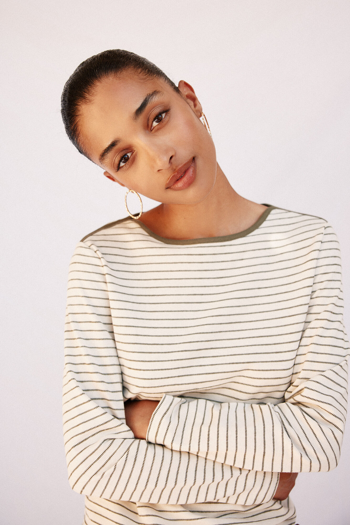 Cortefiel Camiseta riscas com gola canoa