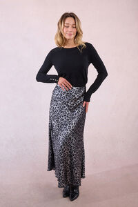 Molly Bracken Saia longa de cetim com estampado