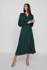 Vila Vestido midi cruzado satinado Verde oscuro