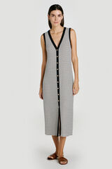 Vila Vestido midi de punto canal&eacute; abotonado Estampado blanco