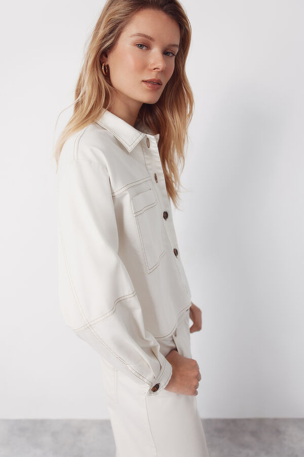 Cortefiel Soft denim shirt Ivory