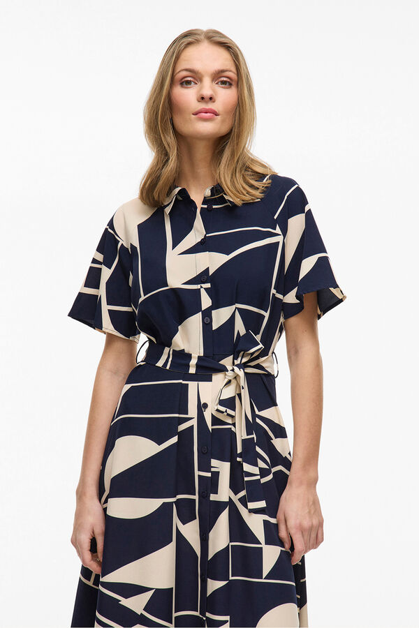 Vila Vestido camisa midi com n&oacute; Azul