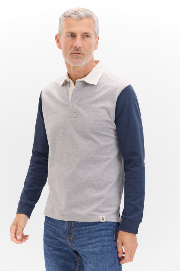 Cortefiel Rugby polo shirt with contrasting sleeves Grey