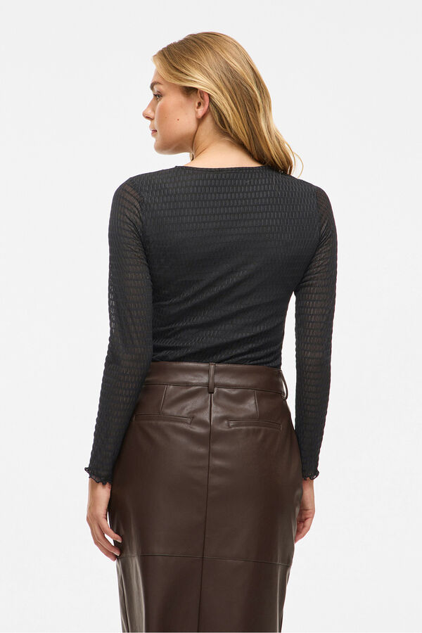 Vila Blusa texturizada de manga comprida Preto