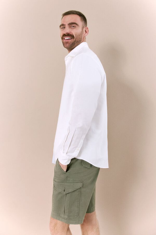 OOTO Camisa manga comprida em algod&atilde;o e linho Branco