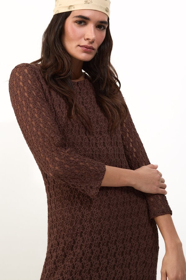 Slowlove Vestido largo lencero Marr&oacute;n