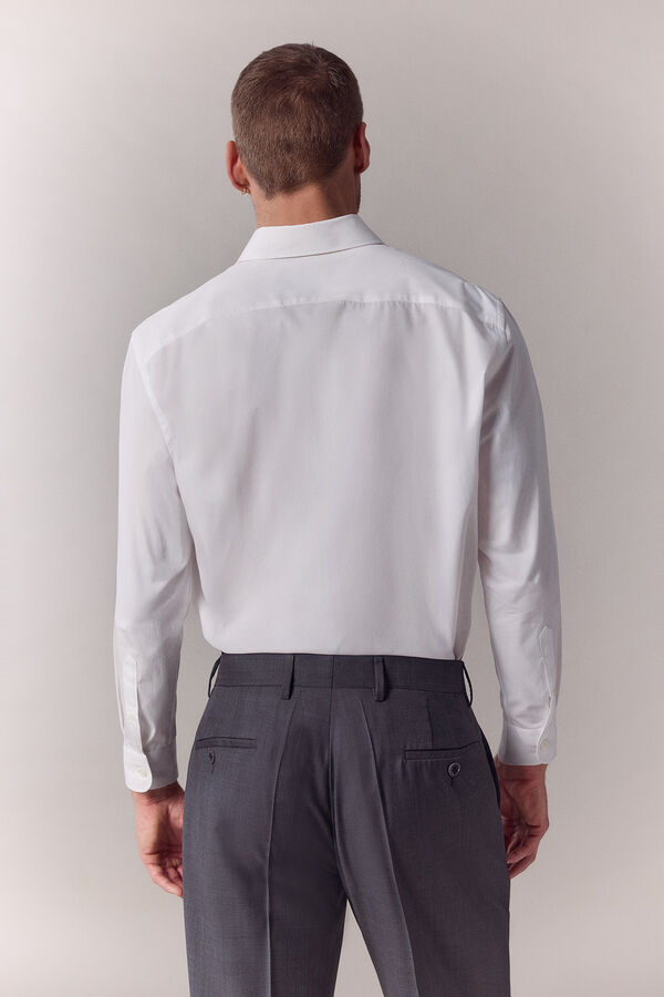 OOTO Camisa lisa popel&iacute;n manga larga Blanco