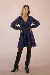 Molly Bracken Vestido corto de manga larga estampado Azul marino