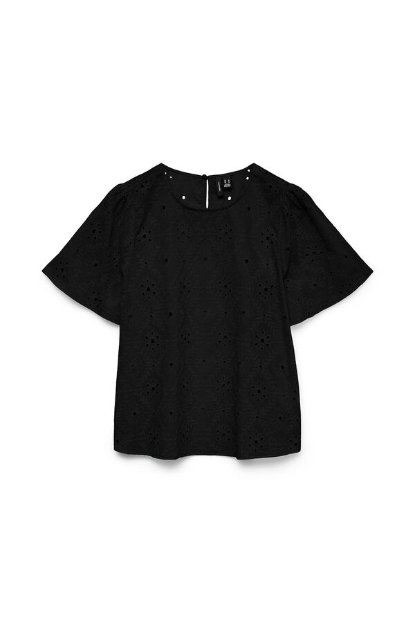 Vero Moda Top manga corta con calados Negro