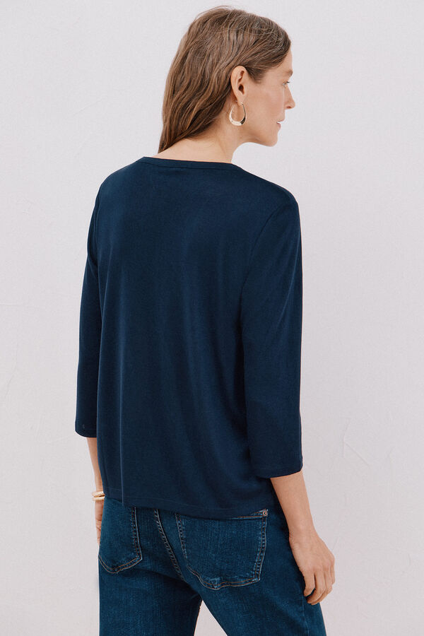 Cortefiel Camiseta cuello mao efecto lino Azul marino