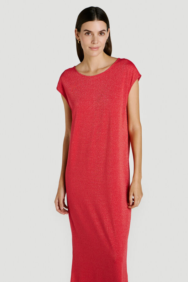 Vila Vestido comprido com l&uacute;rex Vermelho