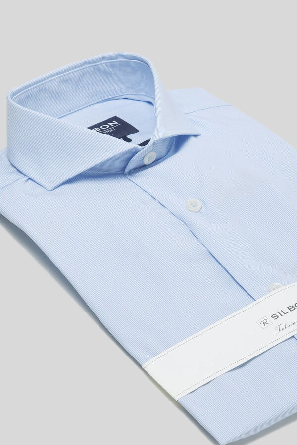 Silbon Single-cuff mini striped dress shirt Blue