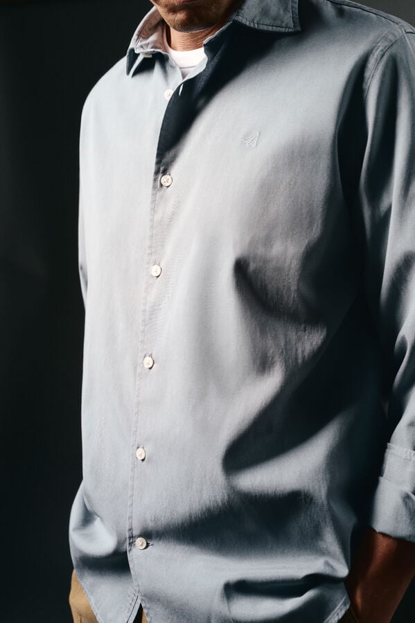 OOTO Camisa twill liso tencel algod&oacute;n Azul