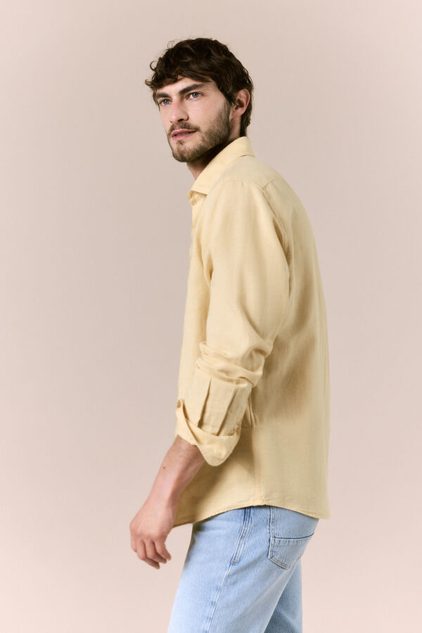 OOTO Camisa algod&oacute;n lino manga larga Dorado