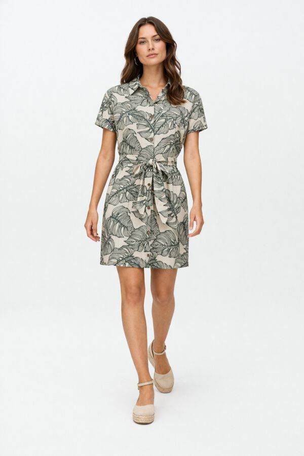 Vila Vestido camisero corto con bordados Beige