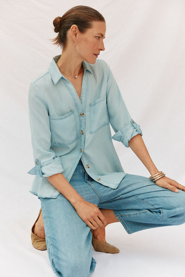 Cortefiel  tencel denim shirt Blue