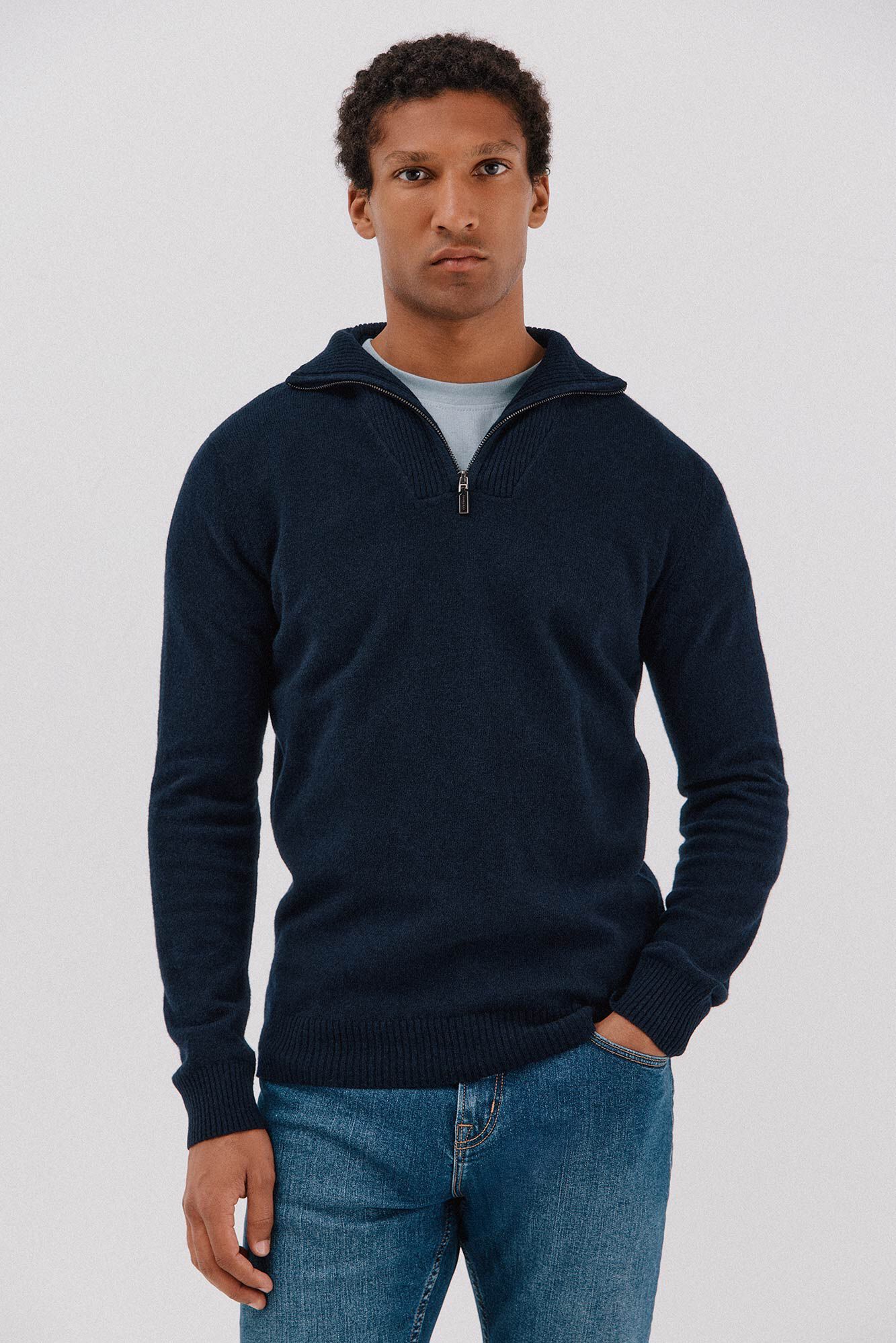 Cortefiel Jersey lana lambswool cuello abierto cremallera