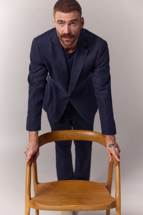 OOTO Americana coordinada mezcla lino Azul marino