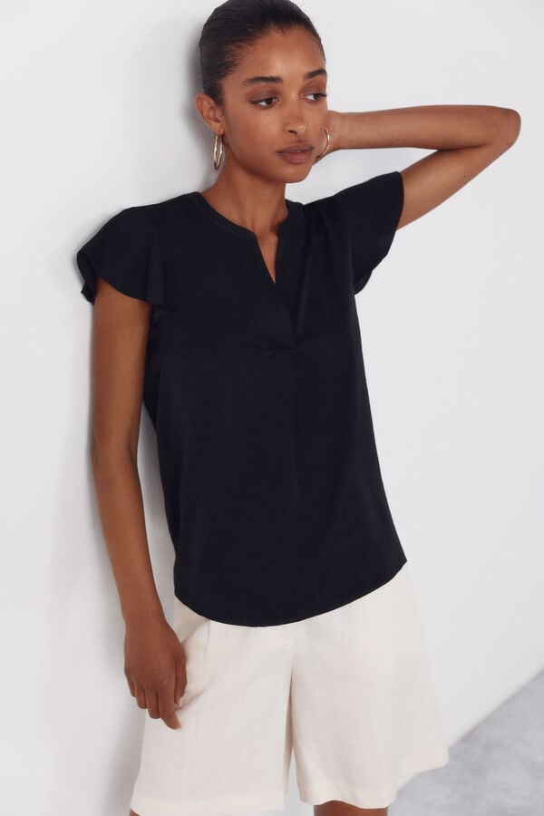 Cortefiel Blusa fluida manga vuelo Verde