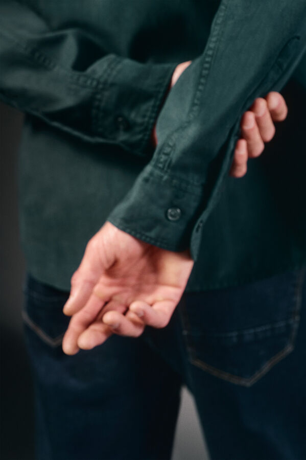 OOTO Camisa twill liso tencel algod&oacute;n Verde oscuro