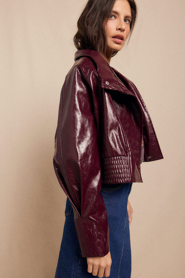Slowlove Cazadora efecto piel brillo Granate