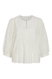 Vila Blusa de manga 3/4 con encaje ingl&eacute;s de algod&oacute;n