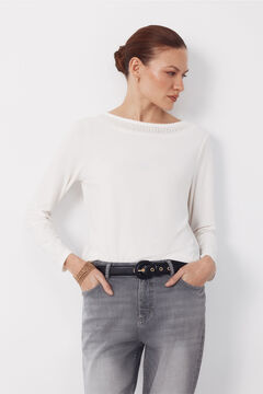 Cortefiel Camiseta com decote canoa de renda