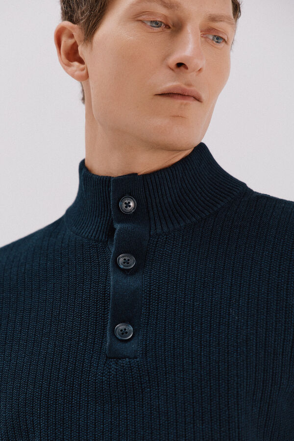 Cortefiel Jersey algod&oacute;n estructura cuello alto con botones Azul marino