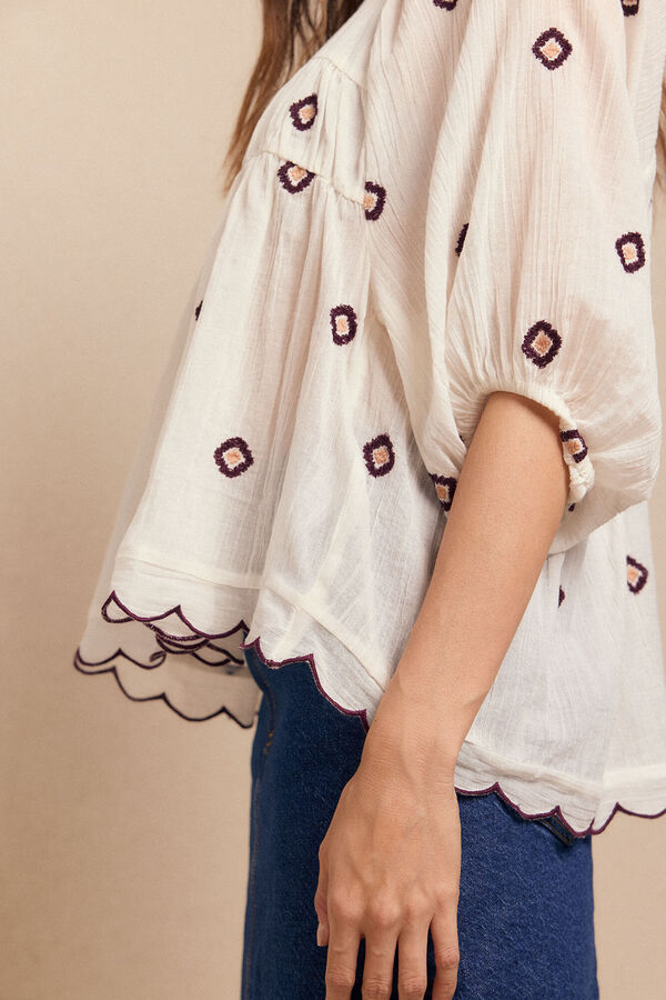 Slowlove Blusa franzida bordada Branco