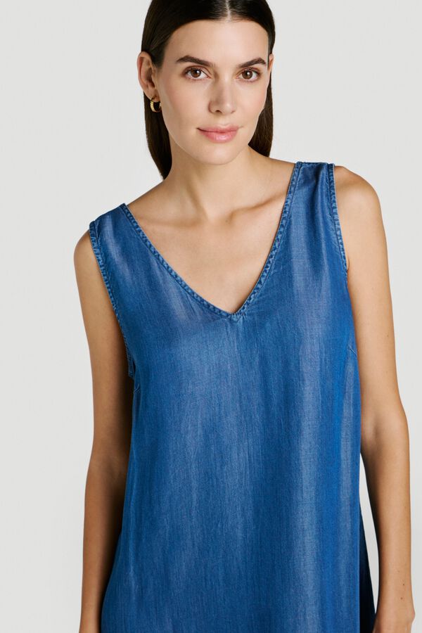 Vila Vestido midi de al&ccedil;as em tencel Azul