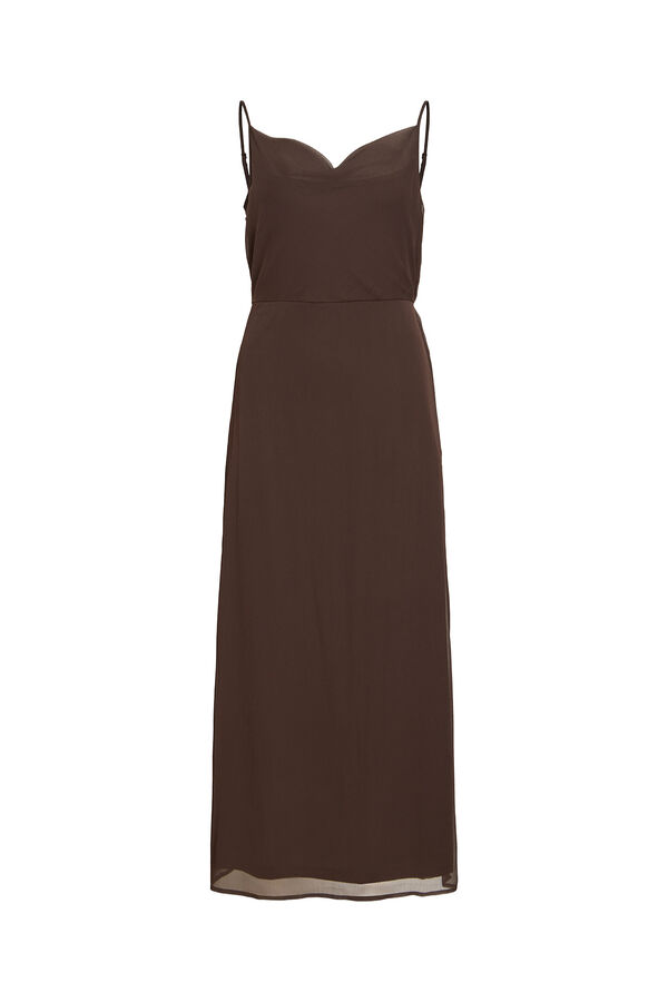 Vila Vestido largo satinado de tirantes Marr&oacute;n oscuro