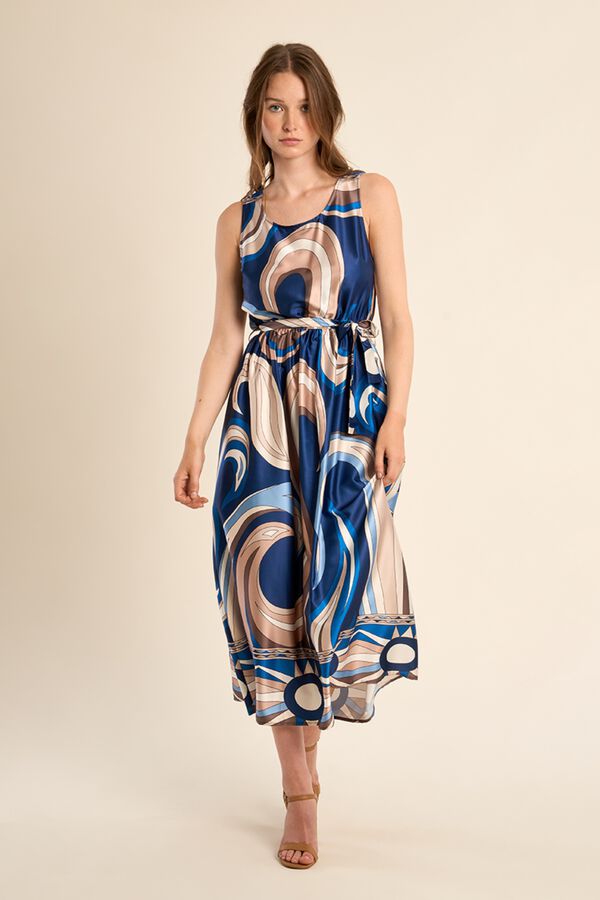 Molly Bracken Vestido largo de manga sisa con estampado Azul marino