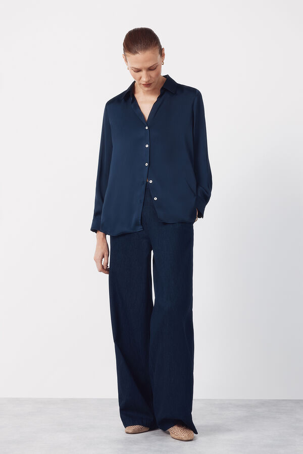 Cortefiel Camisa satinada Azul marino