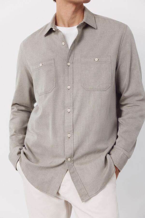Cortefiel Camisa espiga bolsillos Kaki